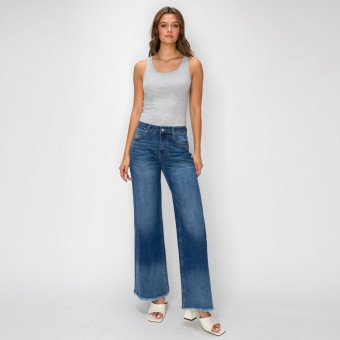 Style 90442-FRAY HEM WIDE LEG